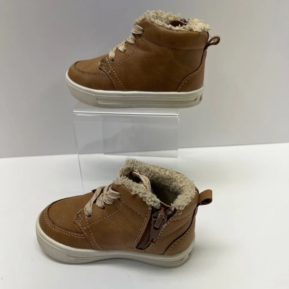 OshKosh Bgosh Crescent Brown Faux Leather Fur High Top Chukka Boots Toddler 4M